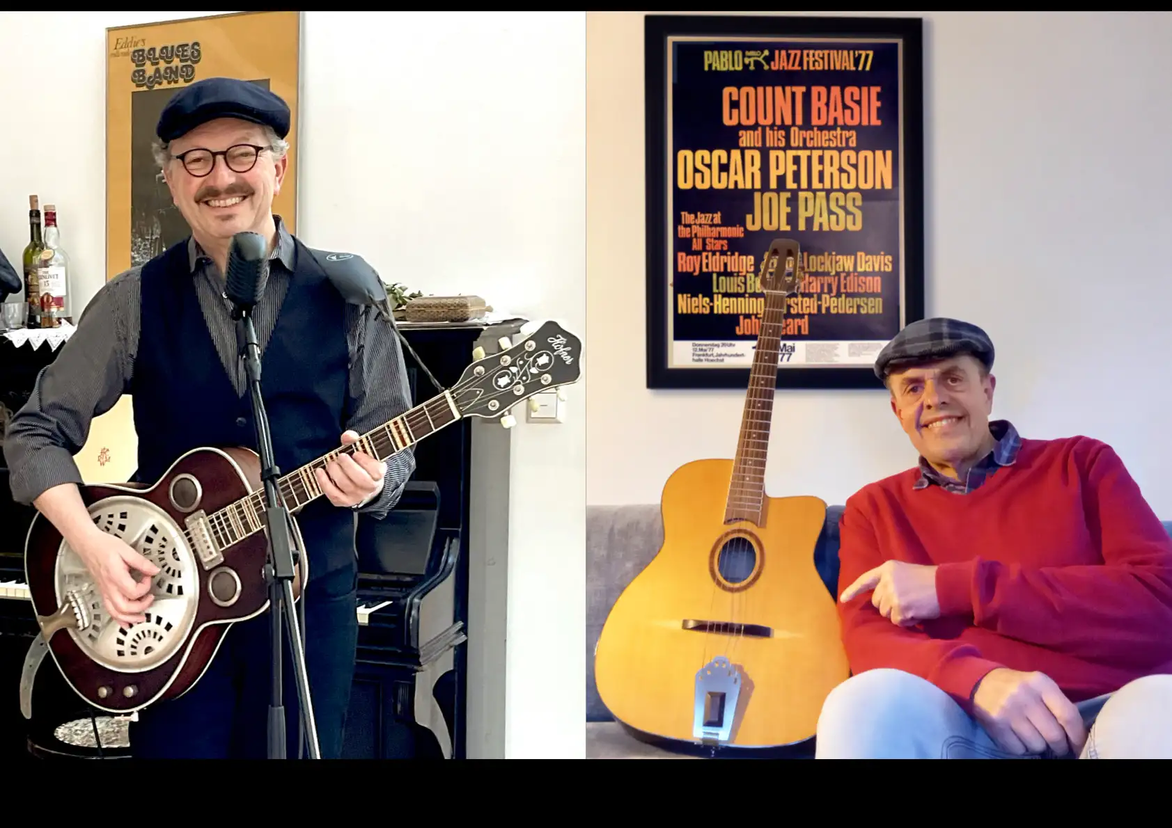 Zwei Musiker (Edwin Bohlinger und Johannes Berrar) in einer gemeinsamen Fotografie.